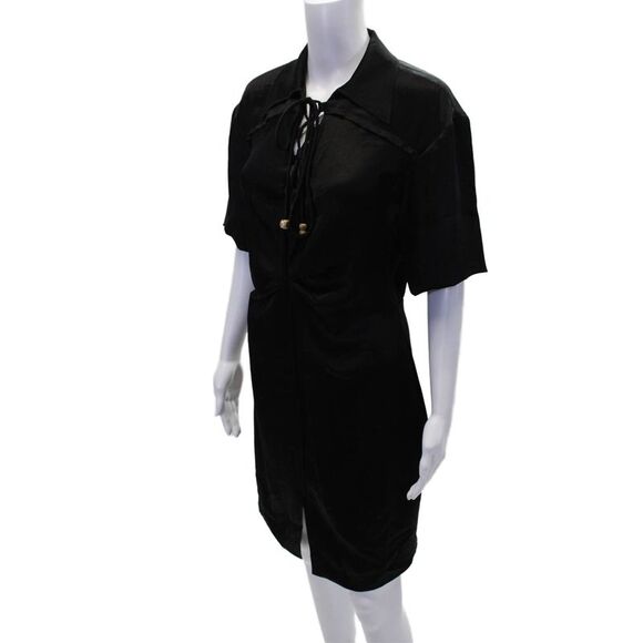 Nanushka Women's Shorts Sleeves Lace Up Ruched Mini Dress Black Size M - Picture 2 of 6
